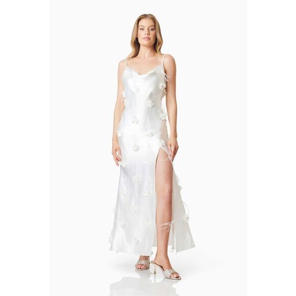Elliatt Lunaria Satin Maxi Dress White Vacation wedding Gala Dress  Sz S NWT$605 - Picture 3 of 8